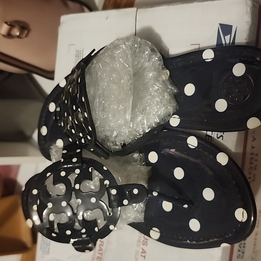 Tory burch Navy And White Polka Dot Miller Patent Leather Sandals